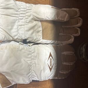 White and Tan Ski Gloves